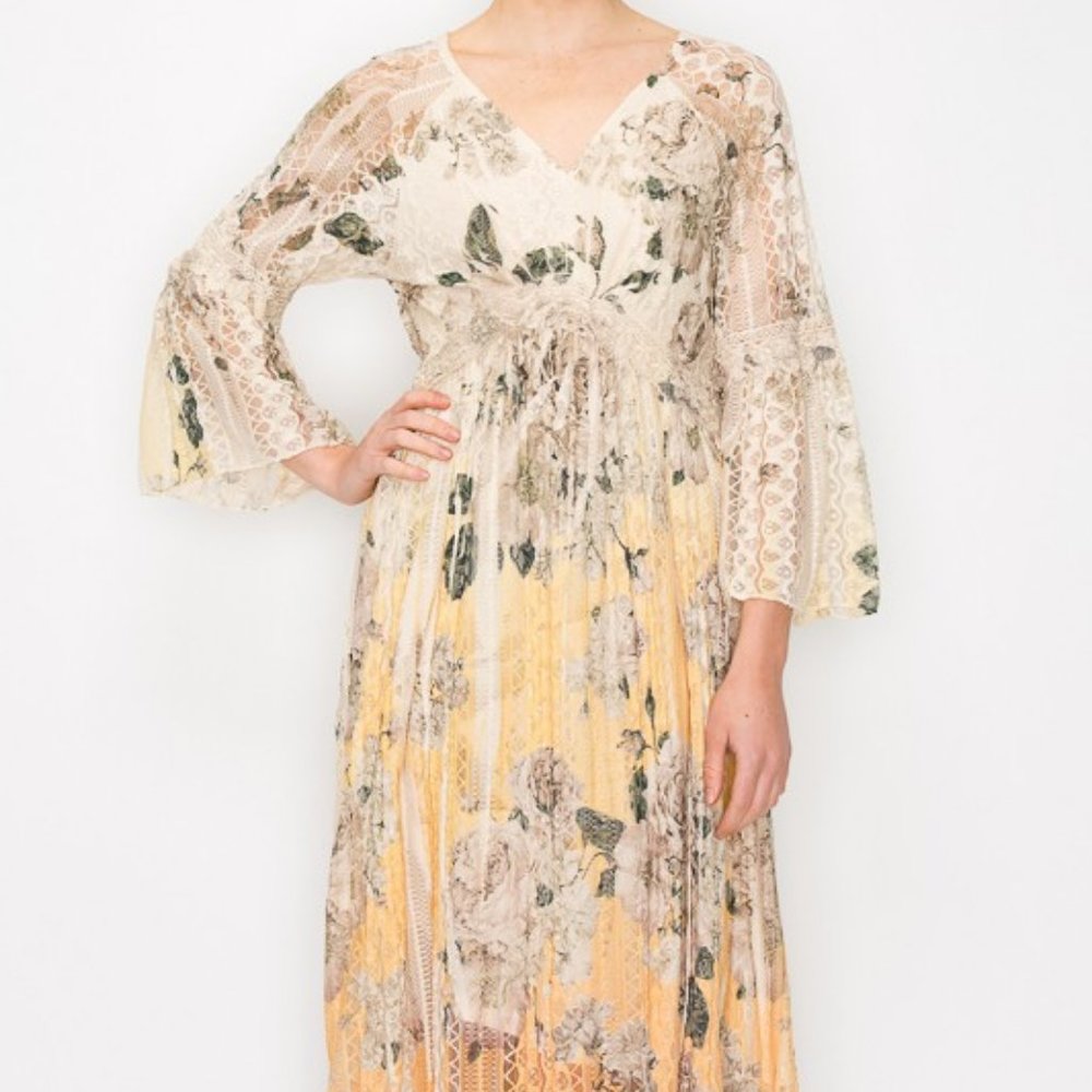 new ORIGAMI MAGNOLIA SHABBY CHIC western all lined lace maxi DRESS FLORAL SM-3XL